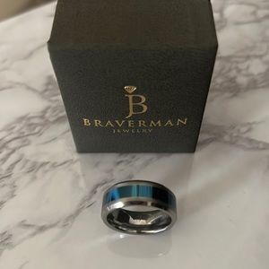 Braverman Men’s Tungsten Blue & Silver Wedding Band - 8.5